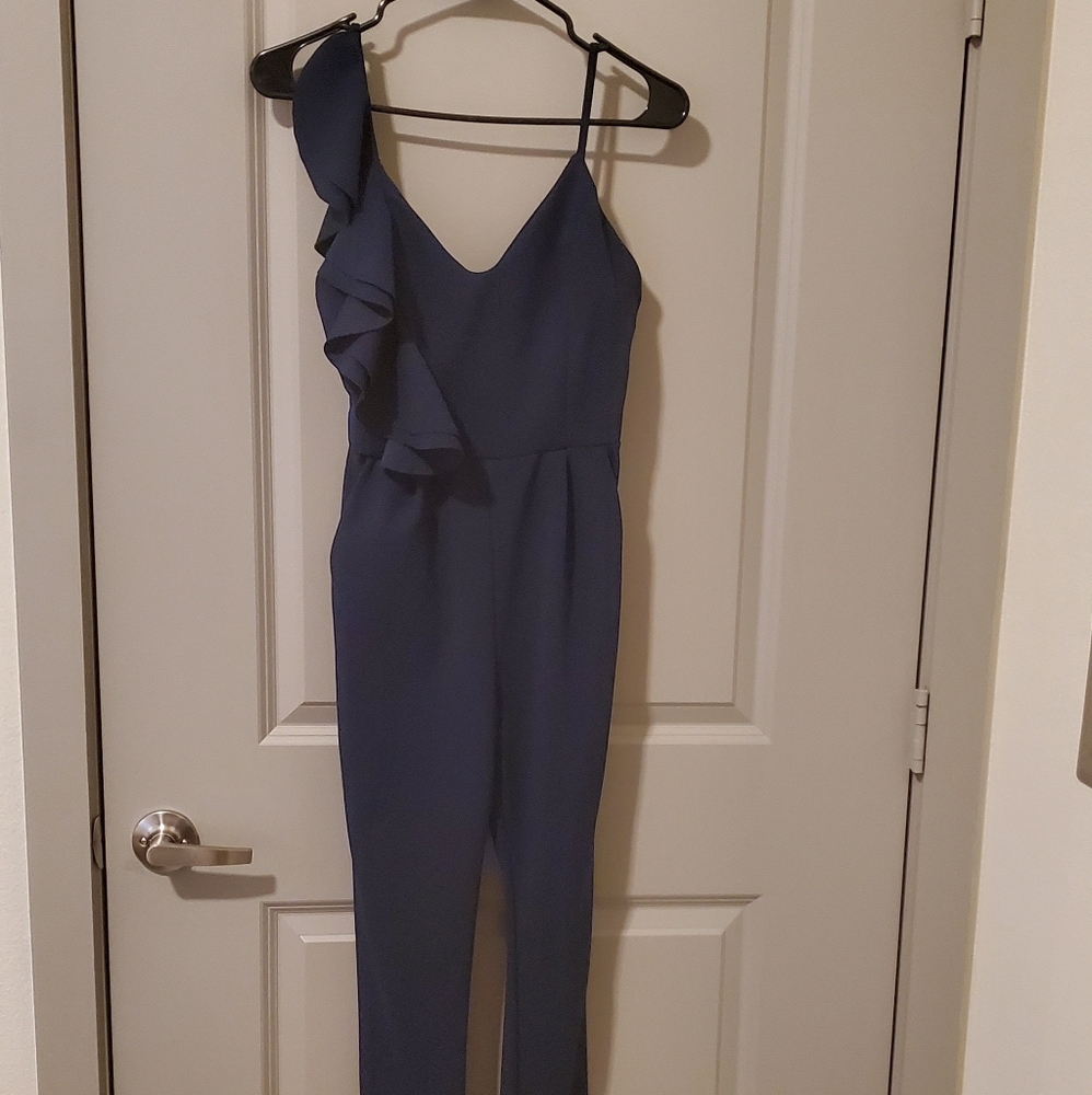 Navy blue ruffled jumpsuit